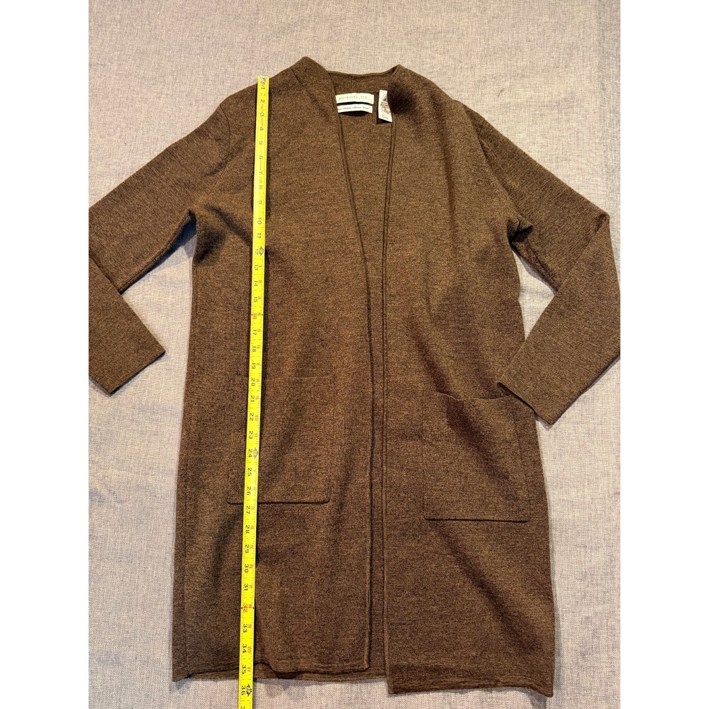M Womens Long Brown Open Front Fine Italian Merino Wool Cardigan by Pursuits,ltd